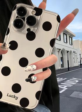黑色波点适用iPhone16promax手机壳苹果15华为mate60小米13pro新款Pura70高级nova12红米K40荣耀90reno11一加