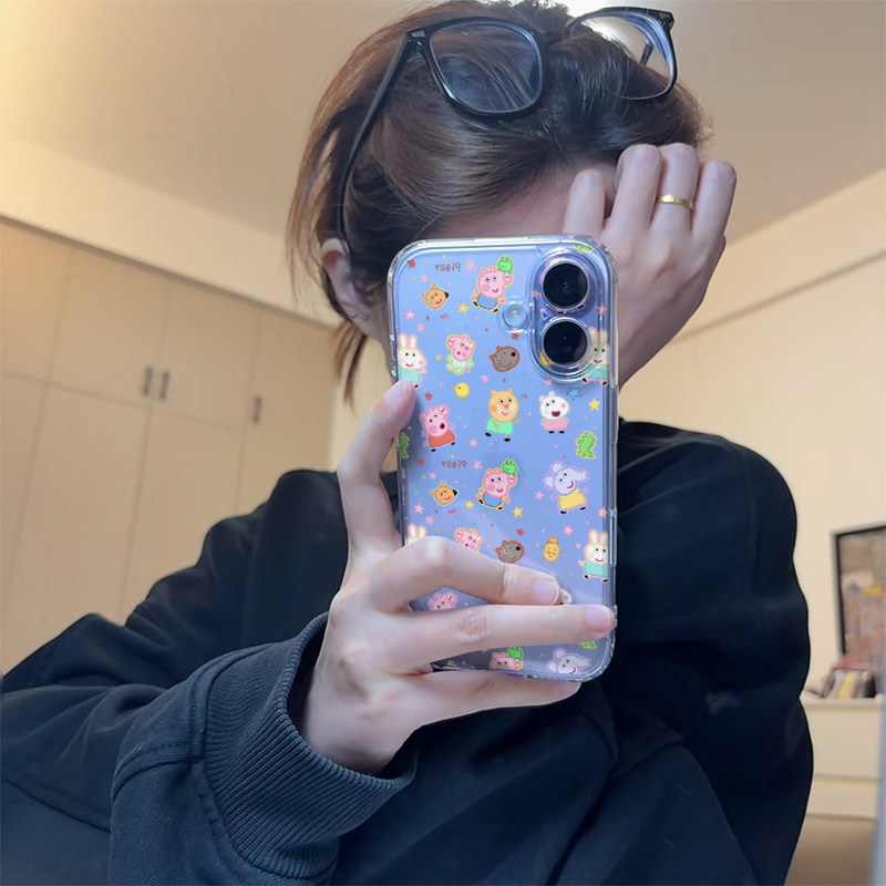 彩色小猪佩奇适用iphone17promax手机壳苹果16/15/14新款13华为mate70创意vivos30小米17oppo红米K80荣耀400