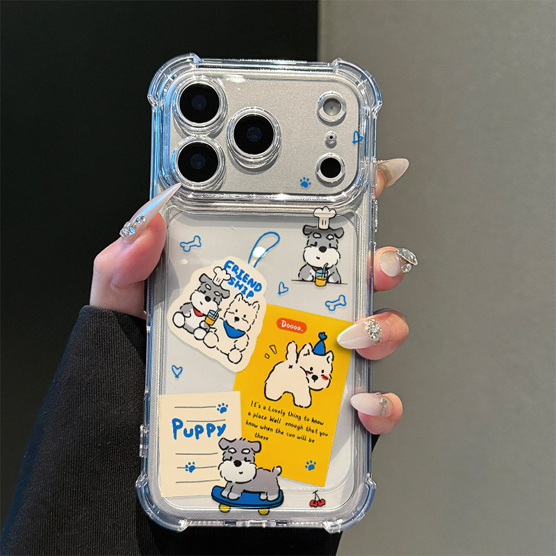 可爱标签小狗适用iphone17promax手机壳苹果16/15新款13华为mate70气囊防摔vivos30小米14oppo红米K80荣耀400
