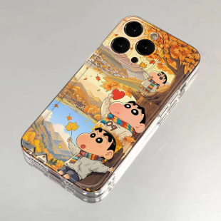 枫叶小新手机壳适用苹果16pro蜡笔iphone15秋冬iqoo12红米k70k60小米vivox200pro透明华为pura70卡通p60可爱8