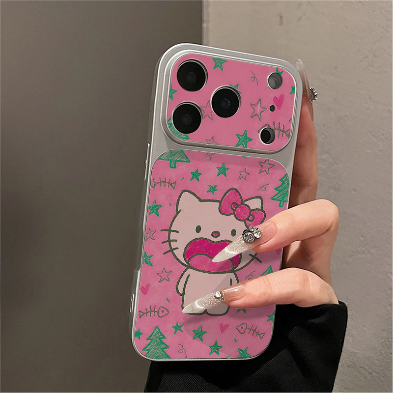 玫红大嘴猫咪大视窗秒变17适用苹果16promax手机壳iphone15新款华为mate60pro小米17创意pura80荣耀400reno13