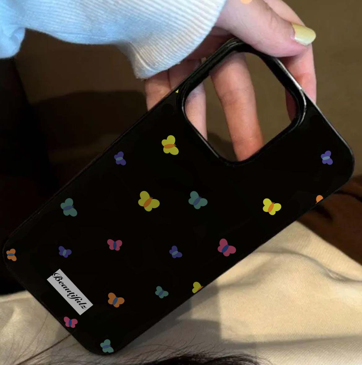 适用于iPhone15pro max少女ins风彩色蝴蝶13pro黑色手机壳11甜酷日韩风12高级感小众14硅胶保护套xr小清新xs