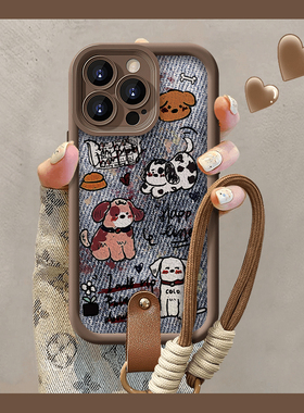 复古仿牛仔colo修勾适用iphone15promax苹果16手机壳14新款13高级12华为荣耀vivoiQOO小米红米oppo挂绳保护套