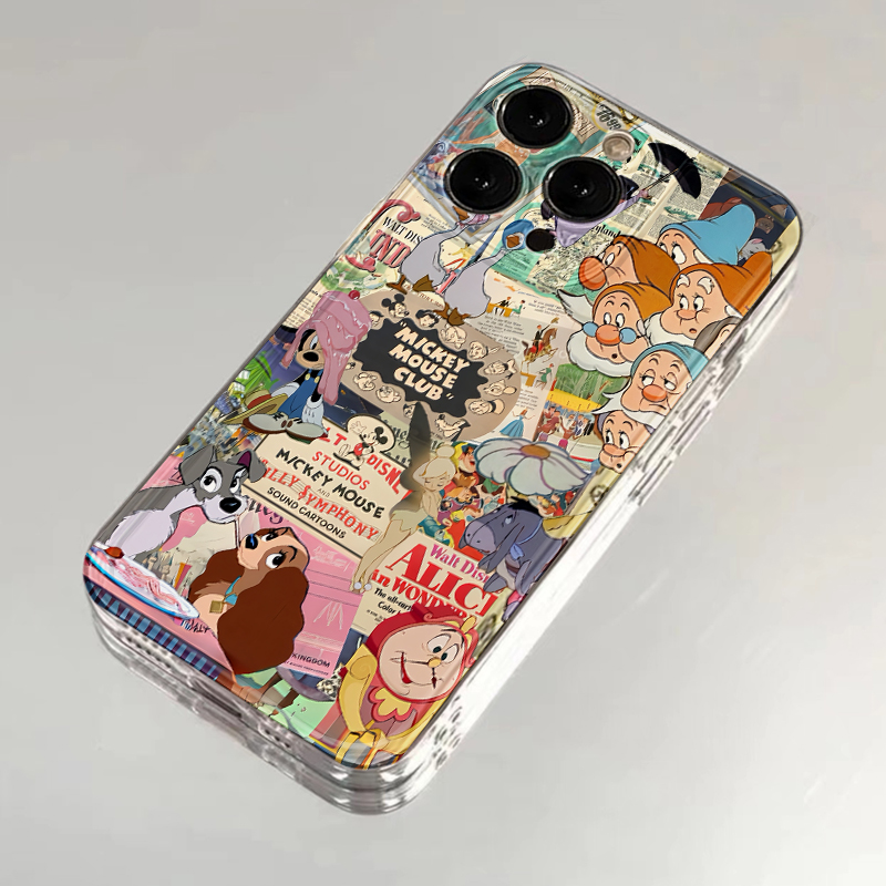 复古米奇动漫报纸适用iphone15promax苹果16手机壳11新款13高级12华为荣耀vivoiQOO小米14红米oppo防摔保护套