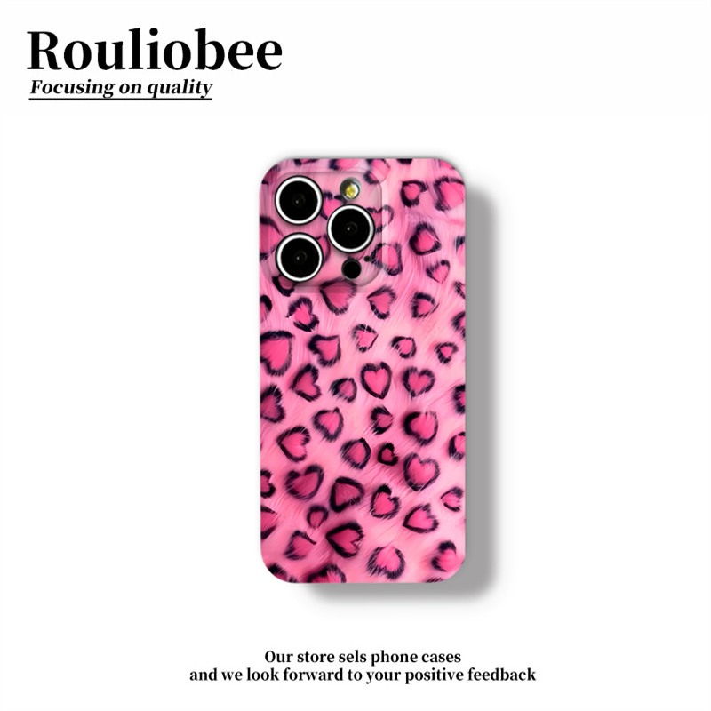 小众ins粉爱心豹纹适用苹果16promax手机壳iPhone15/14华为pura80新款mate70菲林vivos30女Reno14硬小米15pro