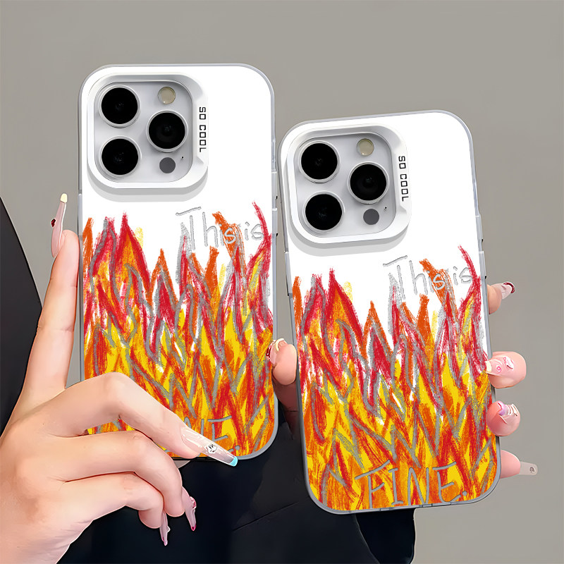 彩银红色个性火焰适用苹果15promax手机壳iPhone16新款13高级感12华为P70荣耀90vivo小米14红米k80一加11oppo