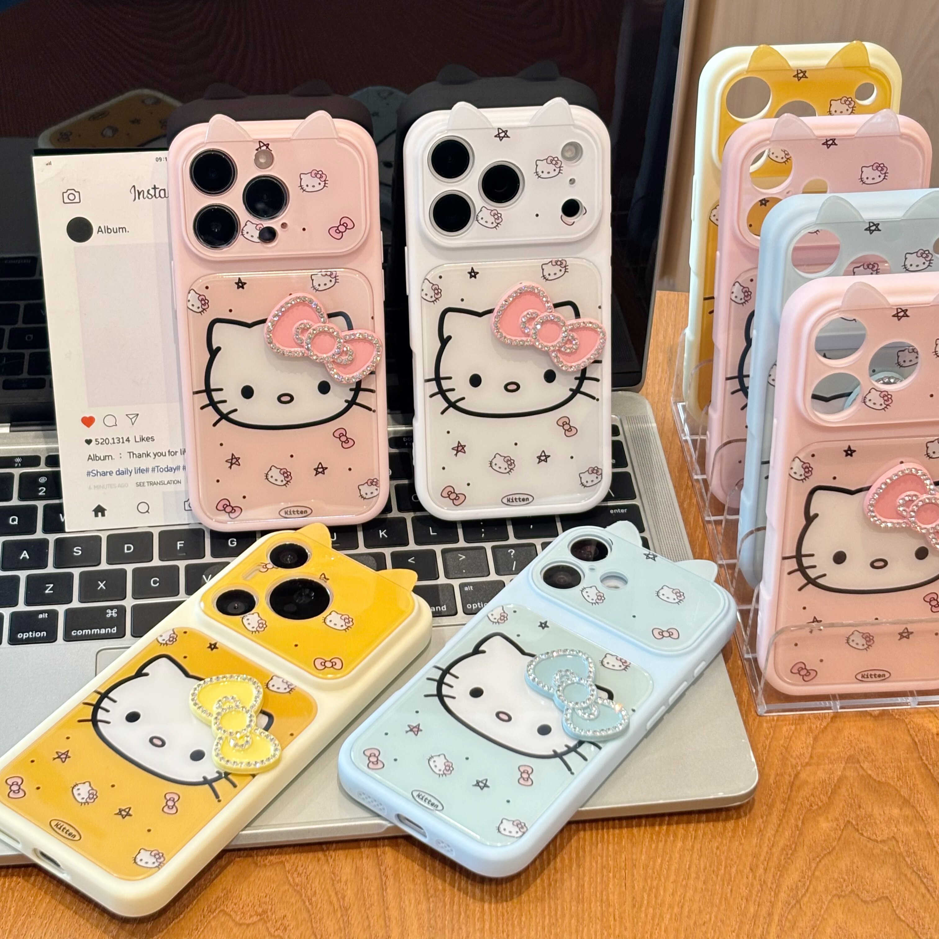 ins高颜值闪钻蝴蝶结猫咪适用苹果17promax手机壳iPhone16/15新款14立体猫耳朵13华为PURA90女vivoS60小米17