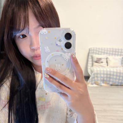韩系ins卡通可爱星星米菲兔磁吸手机壳适用苹果17promax新款iPhone15pro透明亚克力13高级感12女款16全包硬壳