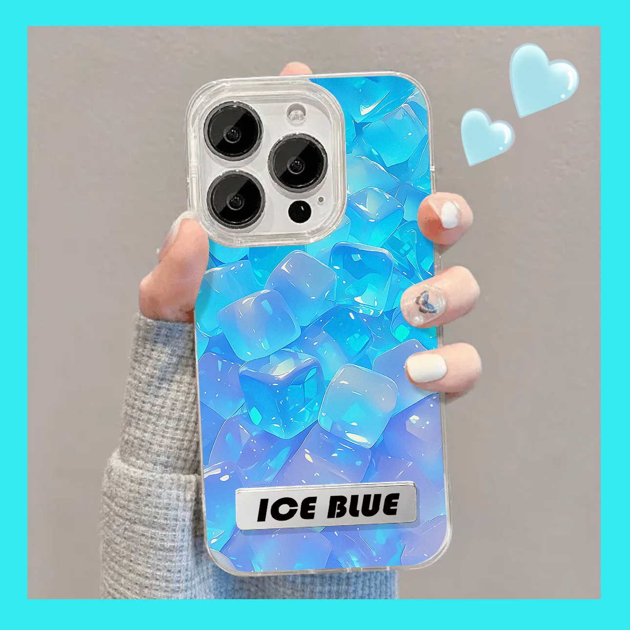 蓝色果冻冰块金属支架适用苹果15pro手机壳华为mate60新款opporeno12软vivox100爆款荣耀90小米14防摔保护套