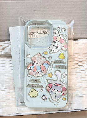 泳圈小猫适用苹果14手机壳iPhone15promax可爱13mini卡通12pro透明11华为P60荣耀oppo小米13pro红米vivoiQOO