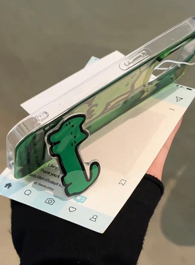 绿色搞怪黑线条猫咪折叠支架适用苹果15手机壳iPhone14promax新款13pro防摔12华为/荣耀/oppo/vivo/小米/iqoo