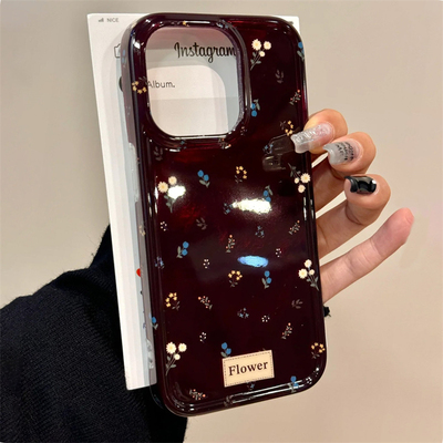 全机型复古酒红满屏小碎花锡纸纹