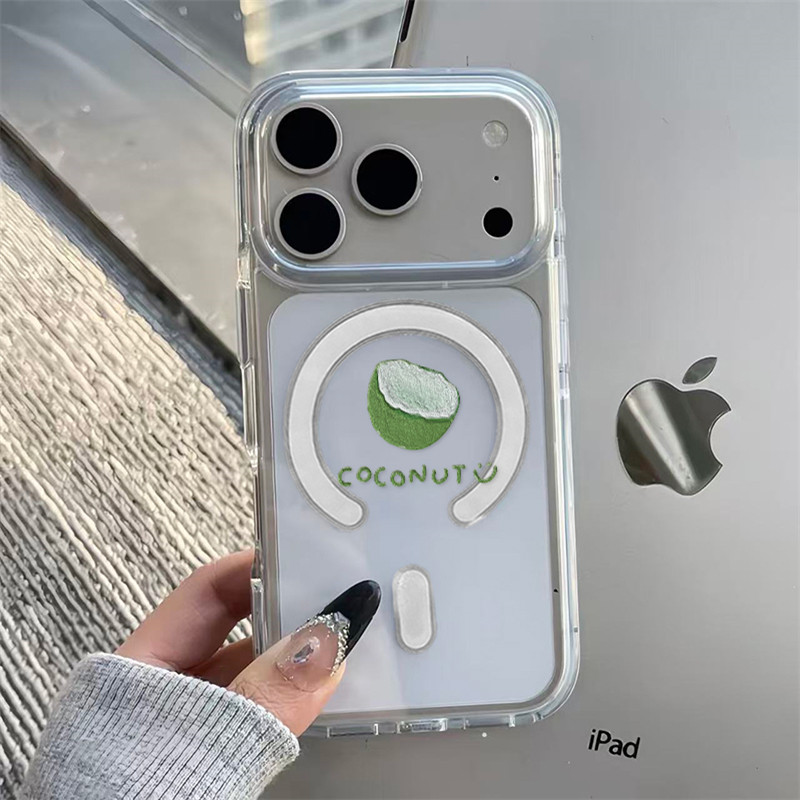油画绿色椰子适用苹果17promax手机壳新款iPhone16//15pro透明亚克力磁吸壳13高级感12华为P70小米17mate60女