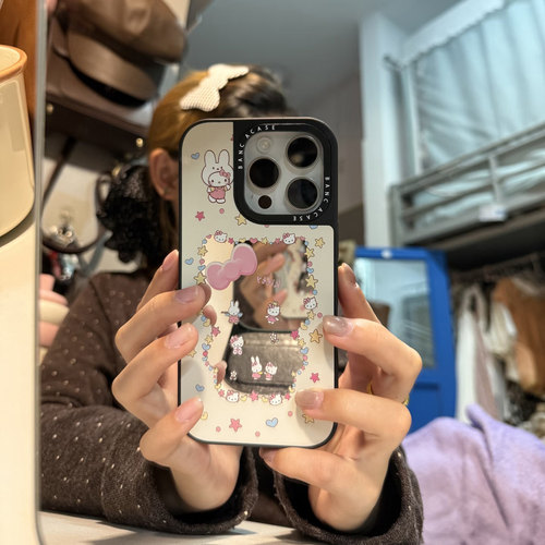 ins韩风镂空猫咪可爱兔适用苹果17promax手机壳iPhone16/15便携镜面14plus可爱少女款13pro磨砂潮牌12防摔壳