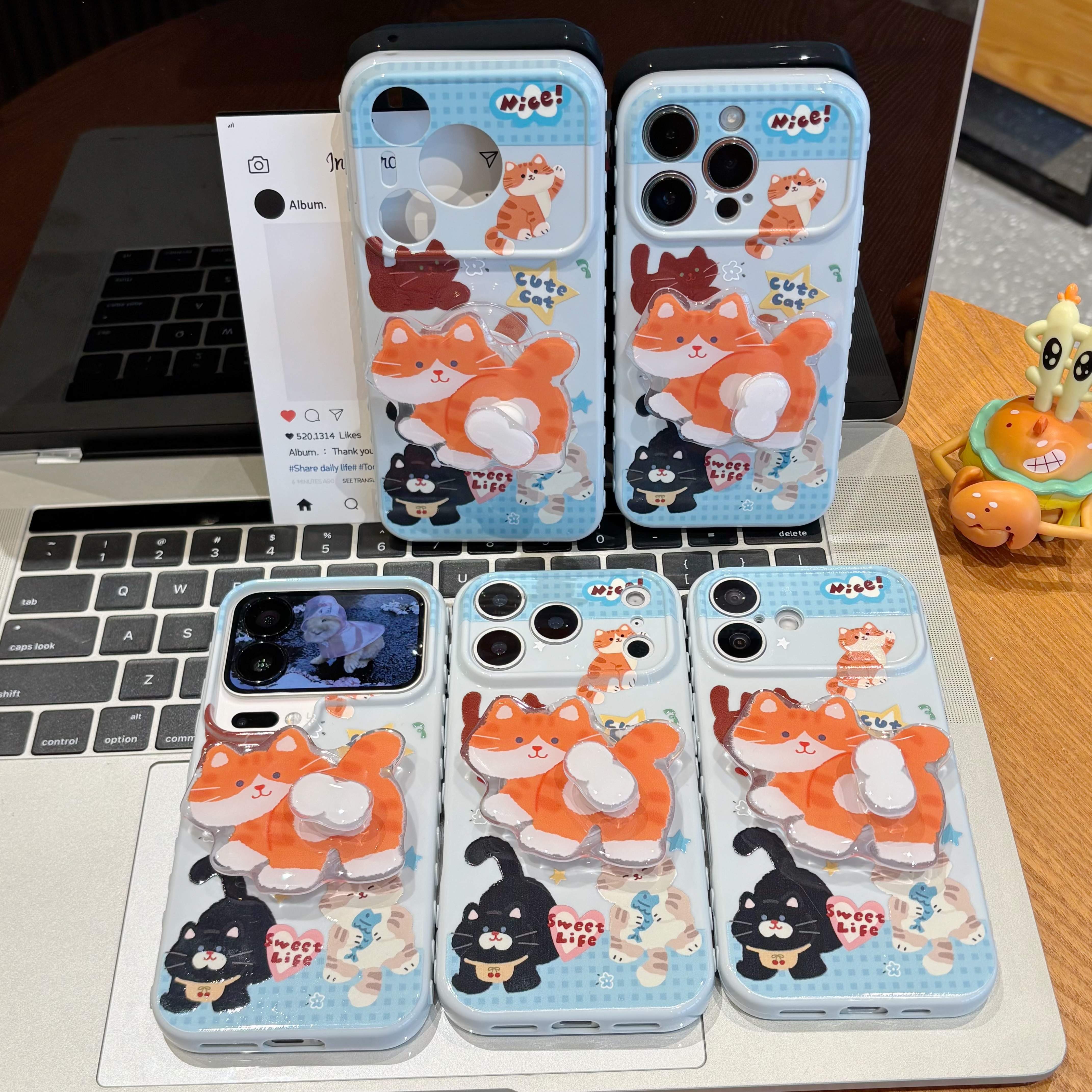 日韩ins可爱油画猫咪旋转支架适用苹果17promax手机壳iPhone16/15新款13华为pura90vivoS50小米14红米K80oppo