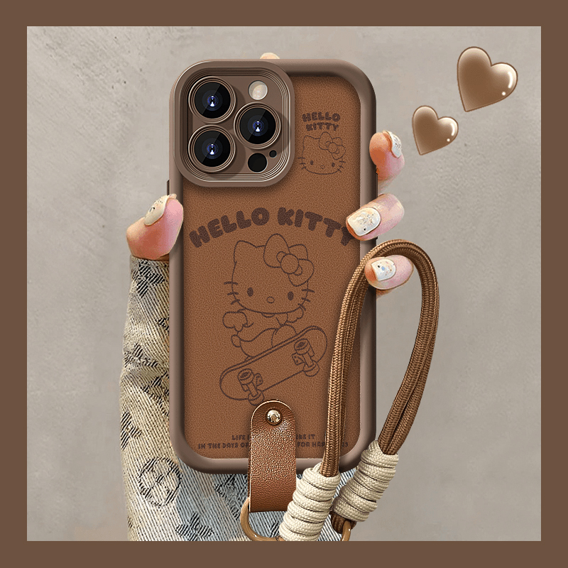 卡通可爱超萌滑板Kitty适用苹果16手机壳iPhone15promax新款13带挂绳12防摔华为vivoiqoo荣耀oppo小米14红米