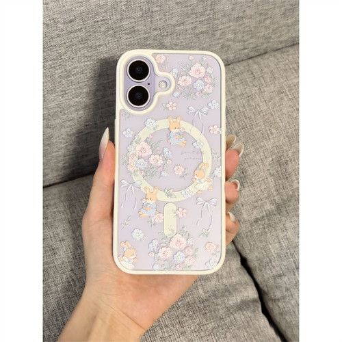 ins风小清新鲜花小兔适用苹果17promax手机壳iPhone16/15磁吸壳14pro亚克力13甜美12温柔11少女款xsmax防摔壳