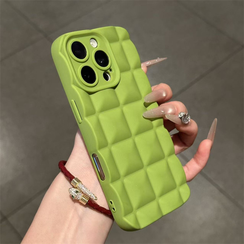 莫兰迪立体格子适用苹果17Promax纯色手机壳iPhone17Air精孔IP16pro手感15创意14秋冬新款13男女潮流透明