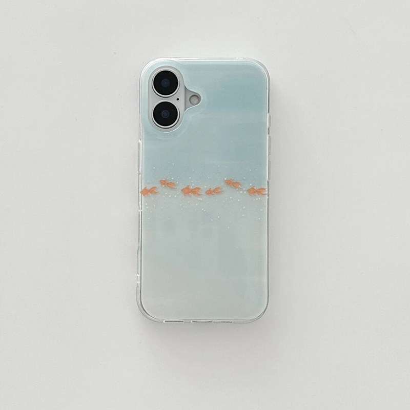 一排金鱼小清新晕染双层适用苹果15promax手机壳iPhone