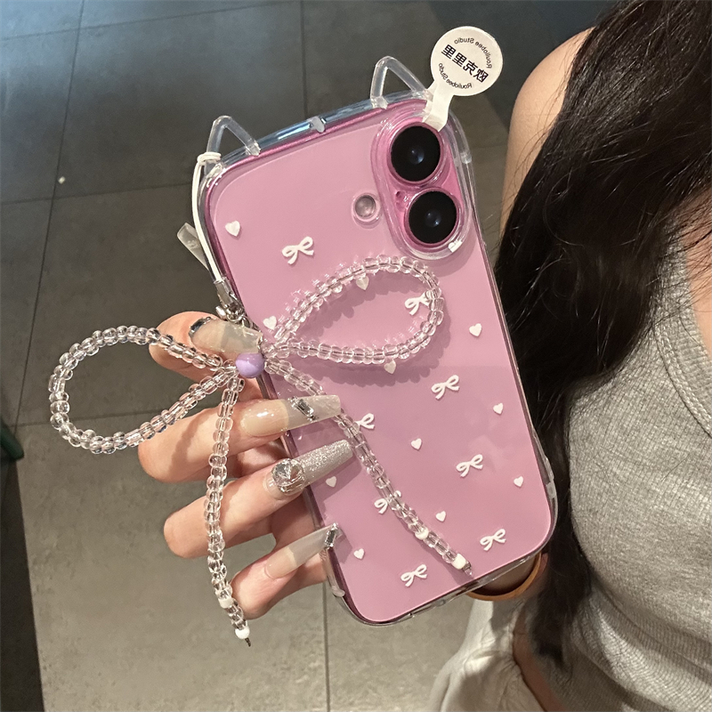 苹果气质小清新蝴蝶结挂链手机壳