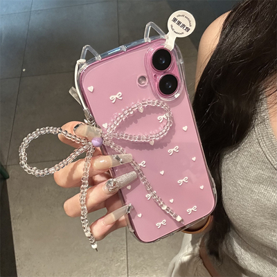 苹果气质小清新蝴蝶结挂链手机壳