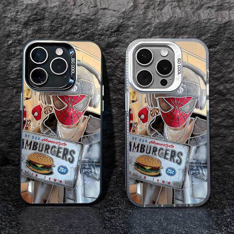 全机型蜘蛛侠汉堡磨砂彩银手机壳