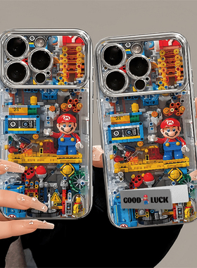 积木马里奥支架适用苹果15手机壳iPhone14promax新款13pro防摔12电镀大视窗11华为/荣耀/oppo/vivo/小米/iqoo