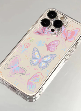 艺术手绘蝴蝶花朵适用苹果13手机壳iphone14/15红米k30华为p40网红nova8荣耀50女潮vivox70oppoa72小米保护套