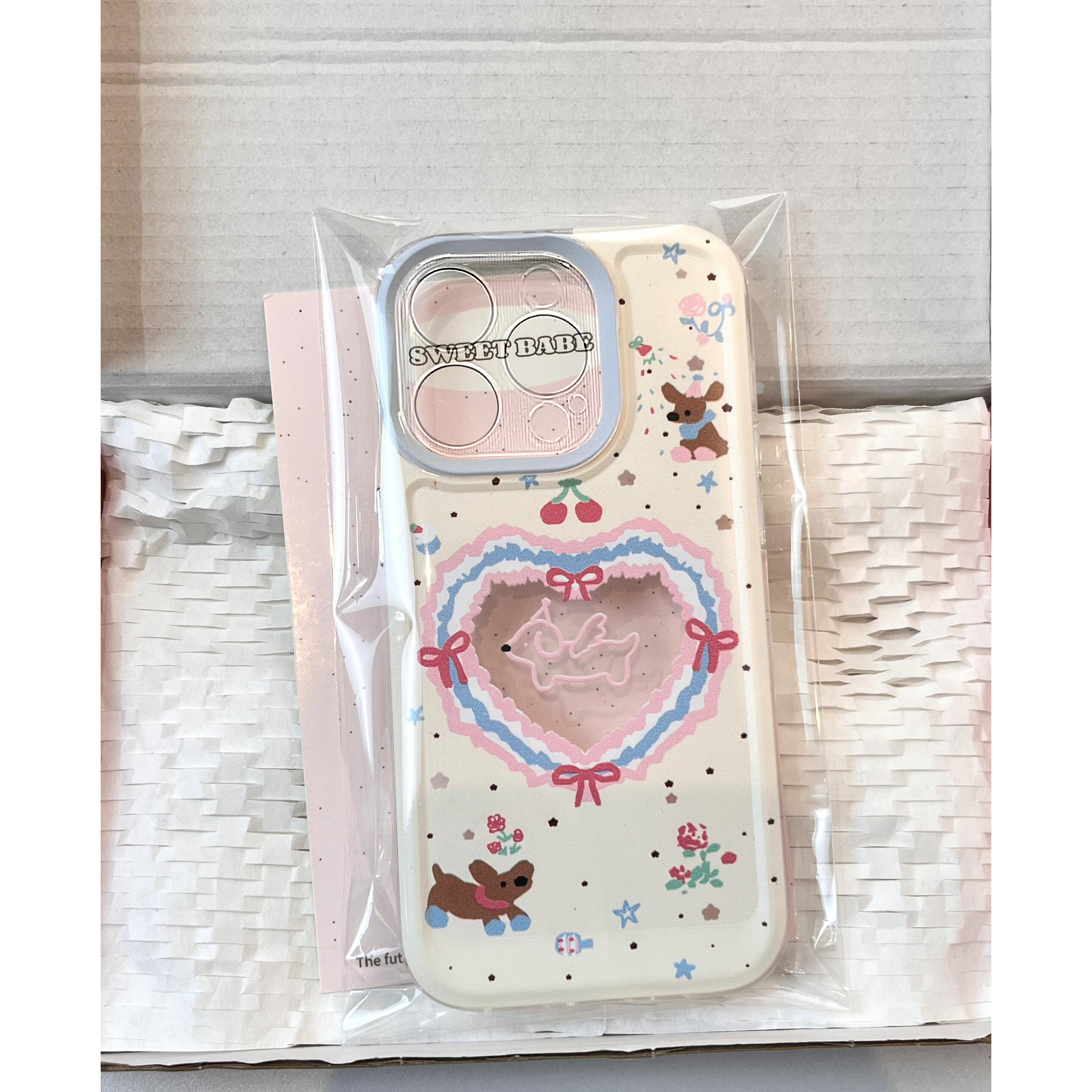 爱心樱桃小狗适用iphone15promax手机壳苹果13/14/12/11保护套xr华为p70新款vivos19小米防摔oppo红米k70荣耀