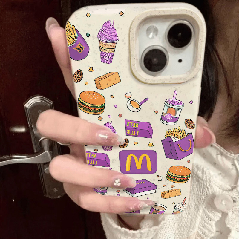 创意小众M记紫色汉堡套餐适用苹果15promax新款小麦手机套iphone13小众创意14pro个性XSMax环保可降解12/11