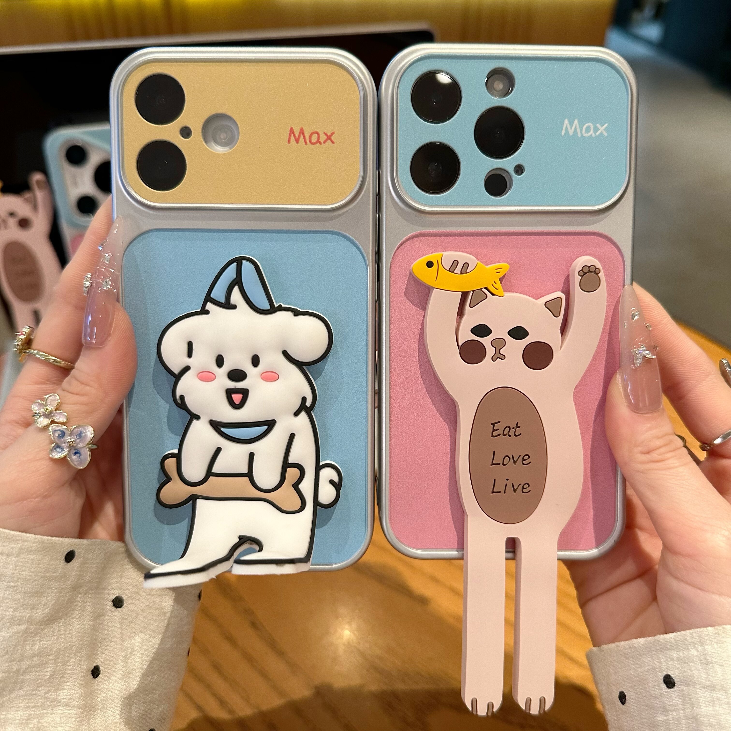 卡通长腿小猫狗狗支架适用苹果17手机壳iPhone16/15/14promax新款vivo华为pura90电镀x300大视窗reno15小米17