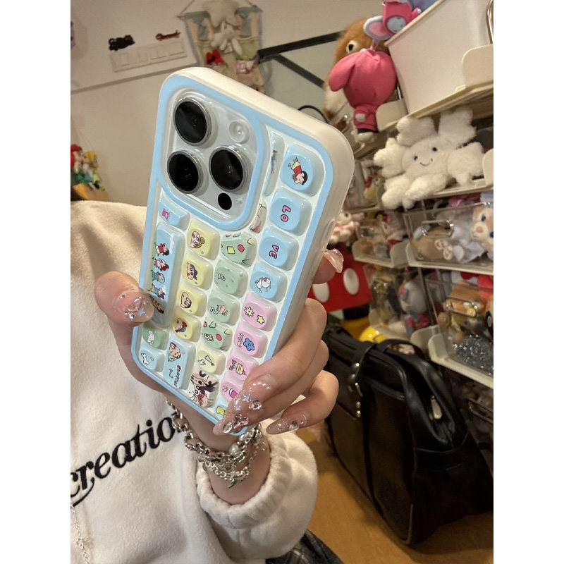 春日部小新卡通立体键盘适用苹果16promax手机壳iphone13新款15pro女款14情侣12趣味可爱日韩ins风全包软壳11