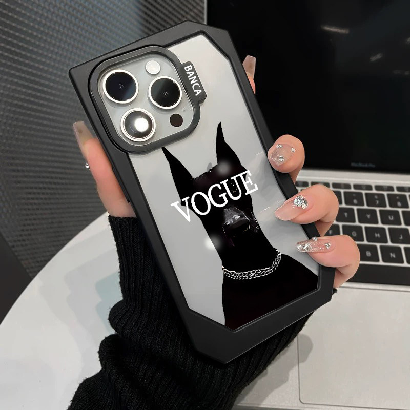 杜宾犬不规则边框透明适用iPhone15pomax手机壳新款苹果14pro亚克力13简约创意12pm异形边框防摔保护套男女硬