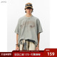 JHYQ复古字母280g高街水洗短袖 t恤男女休闲嘻哈宽松落肩五分袖