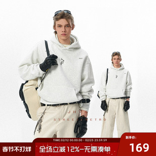 JHYQ净化眼球美式哥特J字母logo基础400G连帽卫衣男宽松春秋帽衫