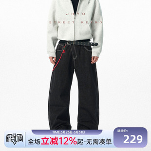 男宽松高街长裤 街头黑色阔腿牛仔裤 高级潮感 JHYQ美式 斜门襟