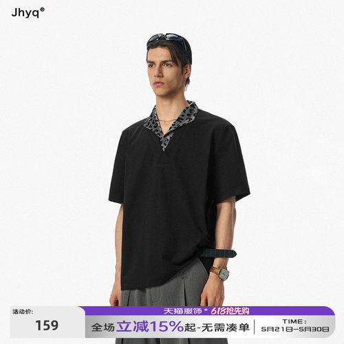 JHYQ凉感翻领拼豹纹短袖T恤