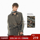 JHYQ春秋季 男潮牌宽松翻领刺绣条纹衬衣外套 衬衫 美式 复古格子长袖