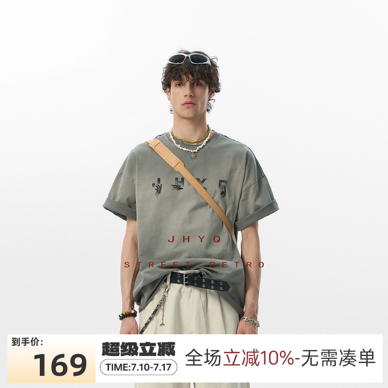 305g重水洗異性領手勢印花T恤