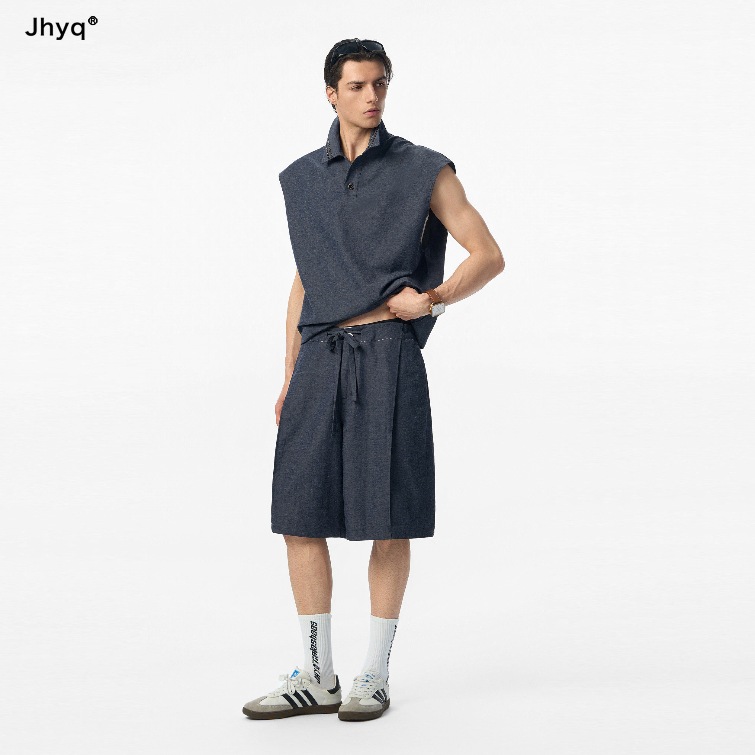 JHYQ夏季透气亚麻Polo套装男图片