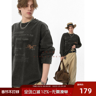 水洗系列丨JHYQ净化眼球美式字母钉珠320g重磅满印长袖T恤男卫衣