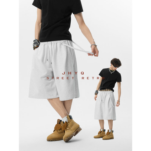 舒适松弛感丨JHYQ夏季过膝针织短裤男宽松休闲运动男飘带五分中裤