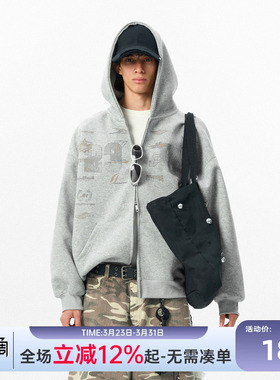 JHYQ净化眼球春秋400g卫衣男女字母印花连帽宽松休闲情侣开衫外套