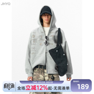 JHYQ净化眼球春秋400g卫衣男女字母印花连帽宽松休闲情侣开衫 外套