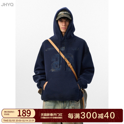 JHYQ美式复古数字字母刺绣卫衣