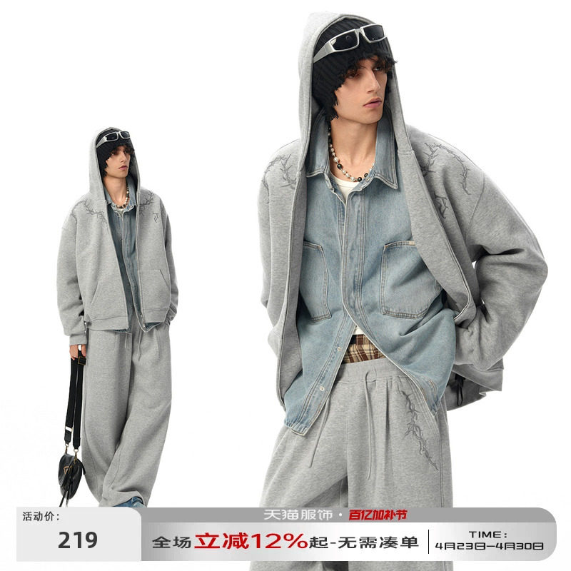 荆棘系列丨JHYQ净化眼球美式哥特400G连帽开衫卫衣男情侣宽松外套