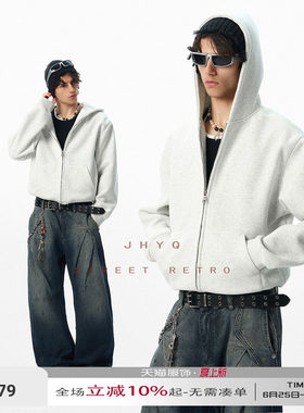 JHYQ无LOGO净版连帽拉链短款卫衣