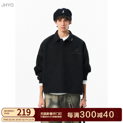JHYQ美式复古polo领卫衣