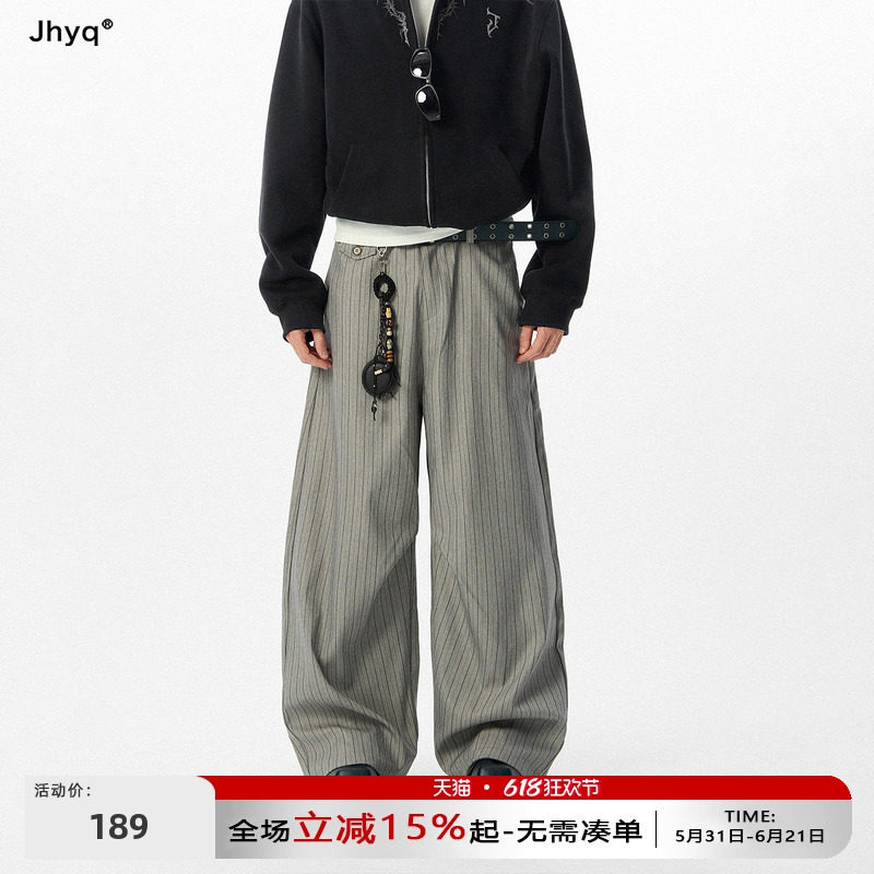 懂氛围感的条纹控丨JHYQ美式复古条纹阔腿西裤男宽松垂感慵懒长裤