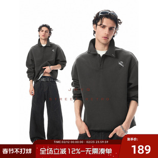 马年飞跃丨JHYQ新品飞马logo印花短宽版polo领卫衣男下摆钉珠上衣